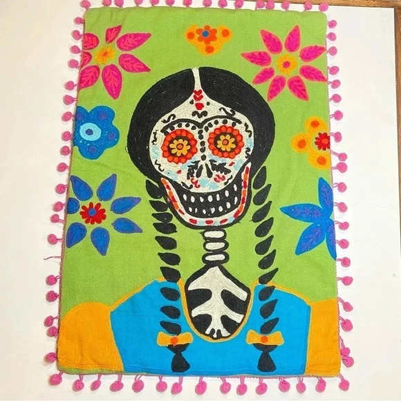 Freda Sugar Skull Braids Embroidered Pillow Cover Shabby Day Of Dead 13 x 19 In. - Picture 15 of 15